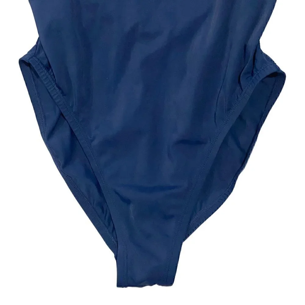Nike Women Swimsuit Navy Orange Thin Straps Removable Pads Back Hook Stretch 12